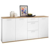 MID.YOU Sideboard mit 3 Schubladen weiß Eiche Artisan - 180x86x38 cm