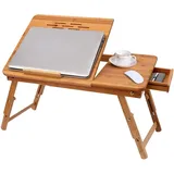 BATHWA Bambus Laptoptisch für Bett, höhenverstellbar Faltbare Betttisch Lapdesks mit Schublade für Lesen oder Frühstück 55 x 35 x 29 cm