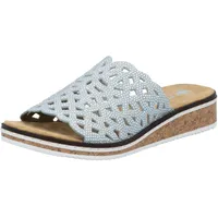 Rieker Pantolette, Sommerschuh, Schlappen, Hausschuh, Keilabsatz mit Perfortion Rieker hellblau