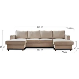 best mobilier Lisa Design Jake Wohnlandschaft U-Form, 7-Sitzer, mit Schlaffunktion und Bettkasten, aus Cord Dunkelgrau