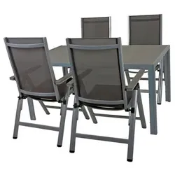 GARDEN PLEASURE Tischgruppe »GRACE«, 5-tlg., Grau, Aluminium, Kunststoff, Glas