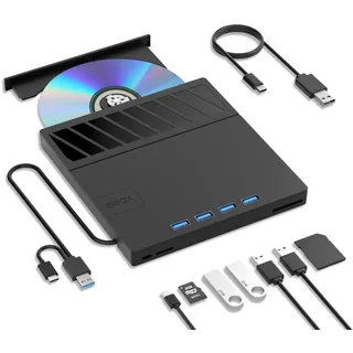 Yaeonku Externes Blu Ray CD DVD Laufwerk USB 3.0 Type-C 3D BD Externer CD/DVD Blu ray Brenner with 4 USB Ports and 2 SD Card Portable Bluray Laufwerk Drive für for Laptop PC Linux Windows Mac OS