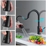 Forrlite Waschtischarmatur Wasserhahn Bad Schwarz,Waschtischarmatur Waschbecken-Küchenarmatur (schwarz,mit Handbrause,Küchenarmatur,ausziehbar,Küchenarmatur,2 Strahlarten,360 Grad drehbar,Wasserhahn aus Edelstahl 304,Armatur mit Herausziehbar Brause Mischbatterie Ausziehbar Kalt- und Warmwasserhahn Badarmatur einhebelmischer für Badzimmer Garten Küche) schwarz