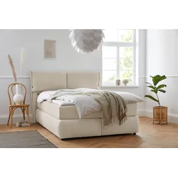 Boxspringbett ANDAS "Jenson", beige, B:168cm L:225cm, Struktur weich (85% Polyester/15% Nylon), Komplettbetten, Boxspringbett, in 4 Farben, 4 Breiten, 3 Matratzenarten in 2 Härtegraden, Topper