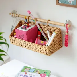 HMF Hängekorb geflochten aus Wasserhyazinthe Aufbewahrungskorb zum Aufhängen 15 x 40 x 15 cm beige