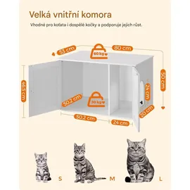 Songmics Feandrea Katzenhaus, Katzenklo-Schrank mit herausnehmbarer Trennwand, Tisch, 80 x 53 x 50 cm, weiß