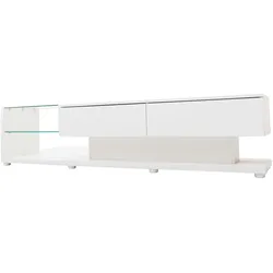 Merax Lowboard mit Glasablagen und Schubladen, TV-Schrank hochglänzend mit LED, TV-Board, TV-Ständer, Breite:170cm, Weiß