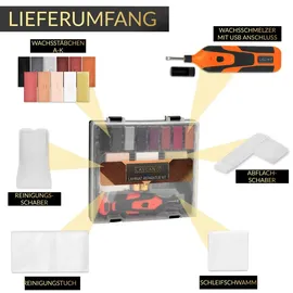 Lascano Reparaturset, für Laminat Parket, Holz, Vinylböden und Fliesen inkl. Wachsschmelzer mit USB-Anschluss