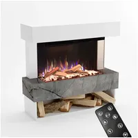 GLOW FIRE Elektrokamin PR5 E-Motion 3D, Elektrischer Kamin mit 3D Feuer mit Heizung, täuschend echte Flamme mit Heizung, 3 Dekorationen weiß