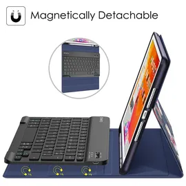 Fintie Tastatur Hülle für iPad 10.2 Zoll (9/8/ 7 Generation - 2021/2020/2019), Schutzhülle mit TPU Rückschale, Pencil Halter und magnetisch Abnehmbarer Tastatur mit QWERTZ Layout, Hibiskus