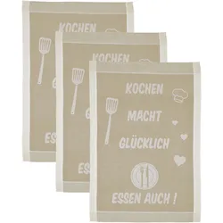 Geschirrtuch ROSS "Kochen macht glücklich... Essen auch", beige (natur, sand), B:50cm L:70cm, 100% Baumwolle, Geschirrtücher, Sprüchetuch, aus 100% Baumwolle