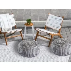 Amagohome PREMIUM Sitzhocker Pouf  ø 45cm  Strickpouf Indoor u. Outdoor - pflegeleicht & nachhaltig : grau - silbergrau