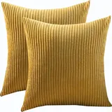 Kissenbezug 80x80 2er Set,Kopfkissenbezug 80x80,Kissenbezüge 60X60,Kord Zierkissenbezug Dekokissen Sofakissen Bezug Groß Kissenhülle Dekorative Weiche Zierkissenbezüge(Earthy Yellow,45x45 cm)