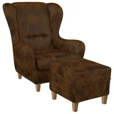 Supellex Sofia Ohrensessel mit Hocker | Design Kunstleder Hellbraun