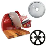 Berkel Home Line 200 Plus rot – Aufschnittmaschine neues Modell mit handgefertigtem Unikat-Schneidebrett & Wellenschliff-Bausatz für Brot