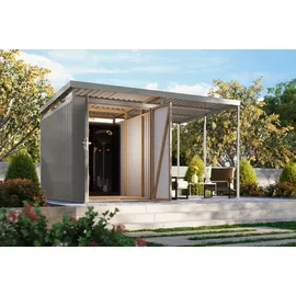 Karibu Titanium 2,5 SET mit Anbaudach 4,14 x 2,92 m Grau