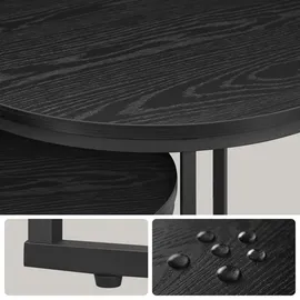 home collective Couchtisch 2er Set Rund Beistelltisch Loft Design 2 in 1 Verschachtelung kratzfeste Oberfläche, Wohnzimmer Marmor Optik mit Schwarzen Beinen