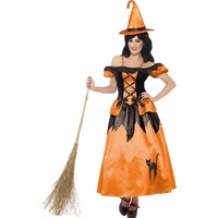 Märchenbuch Hexe Kostüm Orange mit Kleid und Hut, Small