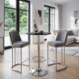 Mendler Bartisch Bari Ø60 cm höhenverstellbar Schwarz