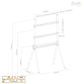 Easy Life EasyLife - Design STAFFELEI 4-Bein TV Stativ mit LED Ambiente Beleuchtung bis 70'' Zoll & 40 kg Fernseher / Monitor