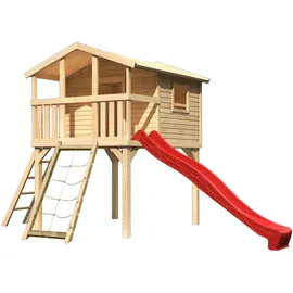 Akubi Stelzenhaus Benjamin Set B naturbelassen mit Rutsche rot 91211