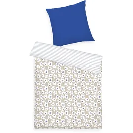 Tom Tailor Wendebettwäsche FRESH FLOWERS Blau/Beige 155 x 220 cm + 80 x 80 cm