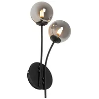 QAZQA Moderne Wandleuchte schwarz 2-Lichter mit Rauchglas - Athen