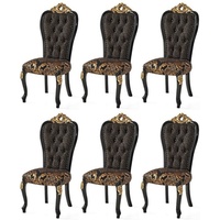 Casa Padrino Esszimmerstuhl Luxus Barock Esszimmerstuhl Set Schwarz / Gold 54 x 50 x H. 117 cm - Küchen Stühle 6er Set - Barock Esszimmer Möbel - Edel & Prunkvoll