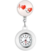 Silverora Silikon Krankenschwester Uhr einziehbar mit Stethoskop Herz Muster Revers Clip-on Taschenuhr für Arzt Krankenschwestern Silikonhülle für Frauen und Männer...