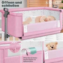 Kesser KESSER® Zustellbett Hubi 3in1 Baby Beistellbett Reisebett Babybett mit weich Matratze, mit Rollen Kinderbett, 5-fach Höhenverstellung, Faltbare Seitenwand für zu Hause und unterwegs