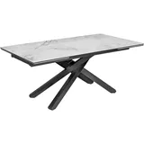 Novel Esstisch, Schwarz, Weiß, Metall, Glas, Keramik, rechteckig, Flachrohr, 98x76x180-280 cm, ausziehbar, Esszimmer, Tische, Esstische, Glastische