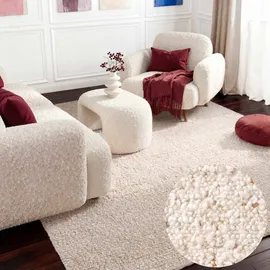 Ted Baker Kurzflor Teppich Portobello - Soft Bouclé Wohnzimmerteppich, Handgewebt & Weich, Woll-Look, Schlingen Teppich Flauschig für Wohnzimmer, Schlafzimmer, Esszimmer – Creme, Beige, 120x170 cm