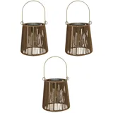 3er-Set LED Solar Laterne Rattan-Optik Ø 15x16cm–Warmweiß Hängeleuchte in Beige