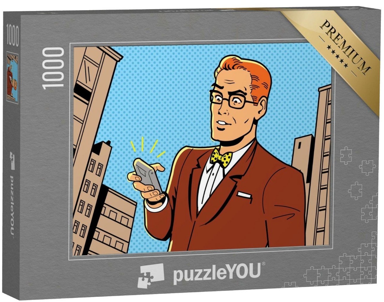 puzzleYOU Puzzle Ironische Illustration: Retro-Mann mit Smartphone, 1000 Puzzleteile, puzzleYOU-Kollektionen Comic