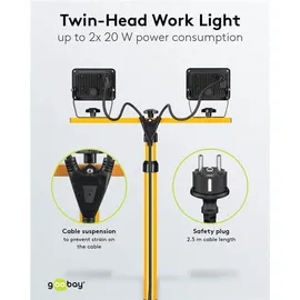 goobay LED-Baustrahler Teleskopstativ, 2 x 20 W mit insgesamt 3400 lm