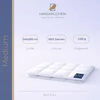 HANSKRUCHEN GmbH HANSKRUCHEN® Royal Bettdecke Daunen 100% 240x200 cm Medium waschbar Allergiker Daunendecke atmungsaktiv Dauneneinziehdecke weiss - Weiß