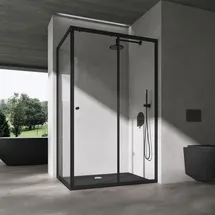 SoGood doporro Duschkabine Schiebetür Duschabtrennung 80x100cm Eckeinstieg Klarglas Eckdusche ESG Glas Höhe 190cm schwarz Ravenna16L K