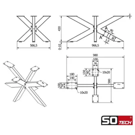 SOTech Tischgestell SPIDER 430 x 580 x 980 mm