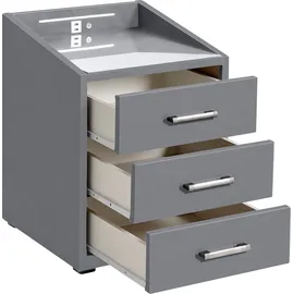 ed exciting design Nachtkonsole Moon Nachttisch Boxspringbett, Hermes Grey - Funktionaler Nachtschrank mit LED-Beleuchtung und USB-Anschluss (B/H/T)