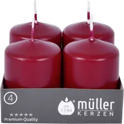 Müller Kerzen Stumpenkerze, weinrot 2400624847 , 1 Packung = 4 Stück, (Ø x H): 48 x 62 mm