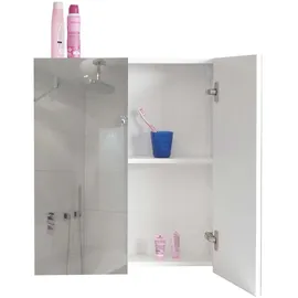 Mendler Spiegelschrank HWC-B19b, Badschrank Hängeschrank, 2 Regalböden hochglanz FSC®-zertifiziert 70x60x16cm ~ weiß