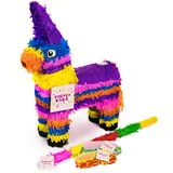 Trendario Esel Pinata Set, Pinjatta + Stab + Augenmaske, Ideal zum Befüllen mit Süßigkeiten und Geschenken - Piñata Pferd für Kindergeburtstag Spiel, Geschenkidee, Party, Hochzeit