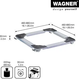 Wagner Transporthilfe QUADRAT - verstellbar 46-66 cm x 5 cm, Stahl, 4 Bockrollen - 30 mm, Tragkraft 220 kg - 20119501