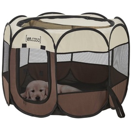 [en.casa] Hundelaufstall Telford 43 x 74 x 74 cm Pop Up Tierlaufstall für Innen- und Außenbereich Welpenlaufstall Hundehütte Braun/Cremefarben