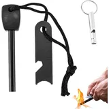 WUSJCOF 1 SET Feuerstahl Survival Set mit Handmade Griff, Wasserfester Magnesium-Feuerstarter, Teleskop Blasrohr, Pfeife, Schaber mit Skala (für Wandern/Camping/Outdoor)