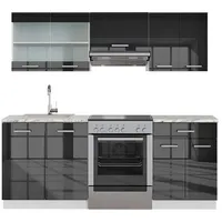 Vicco Küchenzeile Fame-Line 200 cm Anthrazit Hochglanz/Weiß