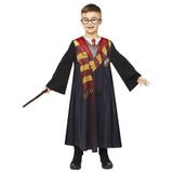 Amscan Kinderkostüm Harry Potter, Gewand mit Hemd-Blende, Bille, Zauberstab, Magier, Zauberer, 128, Schwarz