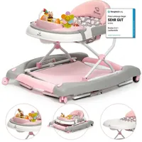 Bronea BRONEA® 4-in-1 Gehfrei Baby Lauflernwagen Schaukel Lauflernhilfe Babywalker mit Schaukelfunktion, Licht | Musik | Höhenverstellbar | Klappbar - Rosa - Rosa