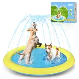 Nobleza Hundepool, D140cm/55in Planschbecken für Große & Kleine Hunde, 0.55mm Verdickt Anti-Rutsch Sprinkler Matte Hund Faltbarer Splash Pad für Sommer, Garten, DraußEn