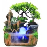 HarBin-Star Zimmerbrunnen mit LED Beleuchtung, Tischbrunnen Wasserfall mit Nebel und Kristallkugel, Grüne Pflanze Brunnen, GartenAquariumHarz Desktop-Brunnen, Zimmerbrunnen 34 x24 x 34 cm